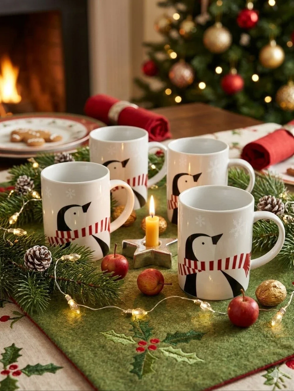Crate&Barrel Penguin Jolly Trio 4 Mugs